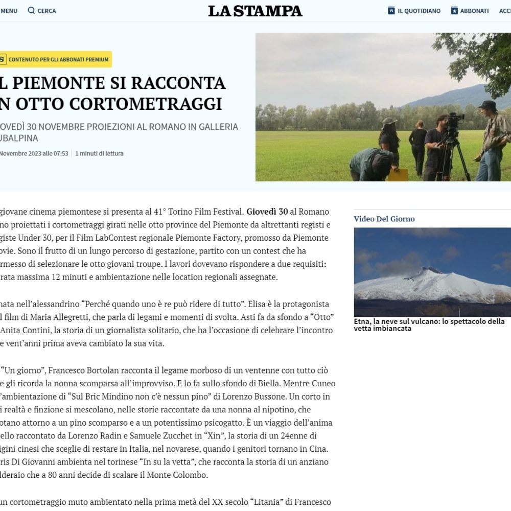 La Stampa - IL PIEMONTE SI RACCONTA IN OTTO CORTOMETRAGGI